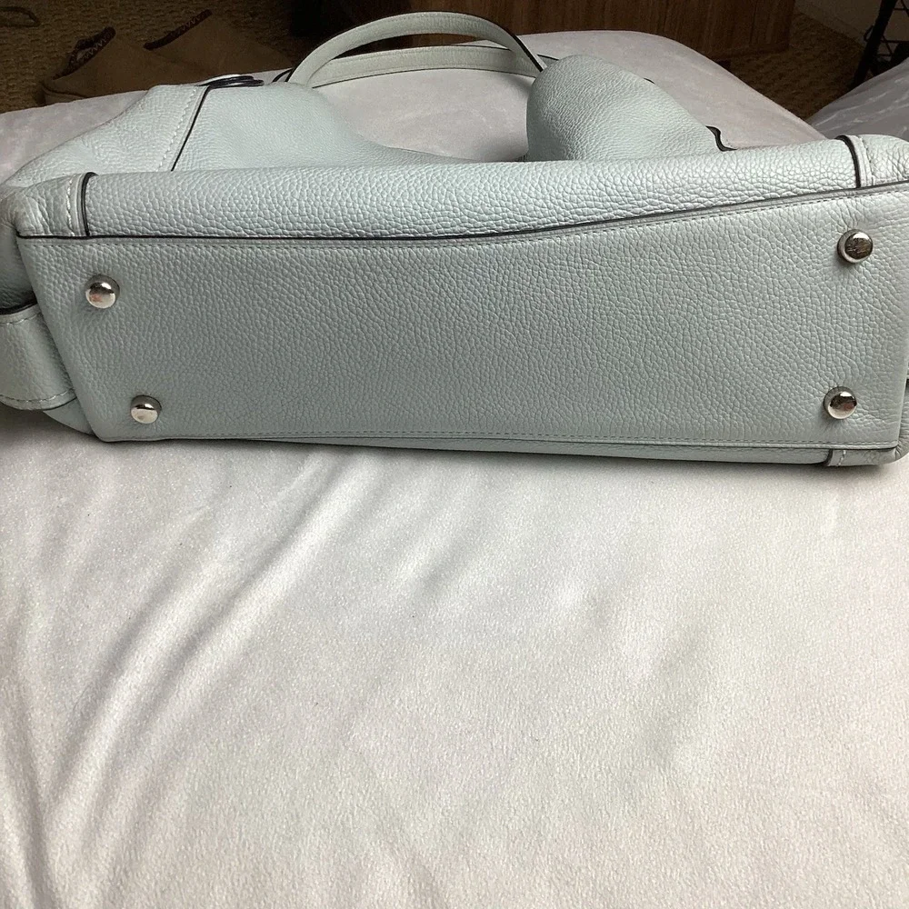 Coach Edie Turnlock Baby Blue Leather Triple Compartment Shoulder Bag